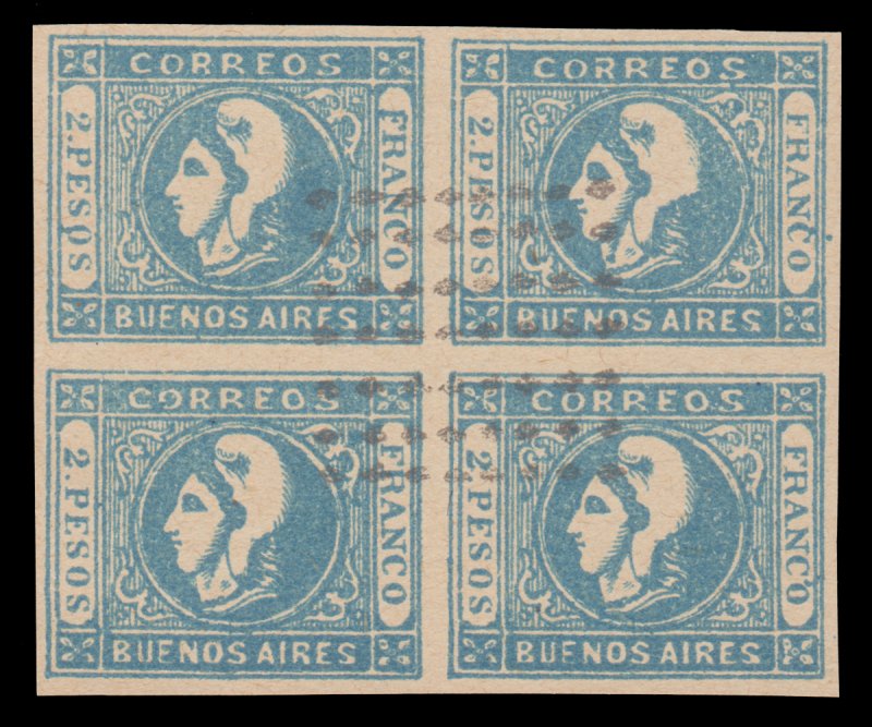 ARGENTINA - BUENOS AIRES 1862. LIBERTY HEAD STAMP. SCOTT # 13.. SCV: $360.00.# 2