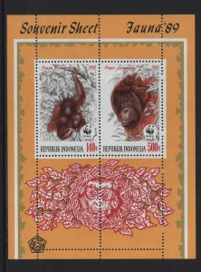 Indonesia  #1382-1383a  MNH  1989  sheet WWF  orangutans 140r - 500r