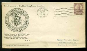 U.S. FDC #725 Planty #P2 1st R. A. Griffin Cachet Exeter, NH Noah Webster