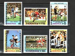 Liberia, L.U.R.D. 820-825 issue. World Soccer Cup, Black o/print L.U.R.D. ^