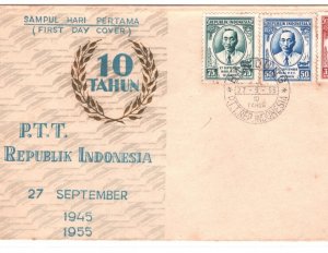 INDONESIA 1955 FDC *TEN YEARS POST OFFICE* Illustrated First Day Cover MA1081