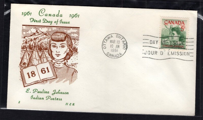 Canada #392 (1961 Pauline Johnson issue) unaddressed H&E cachet FDC