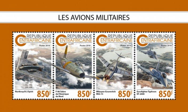 Stamps CENTRAL AFRICAN REPUBLIC. 2018 - Military planes.