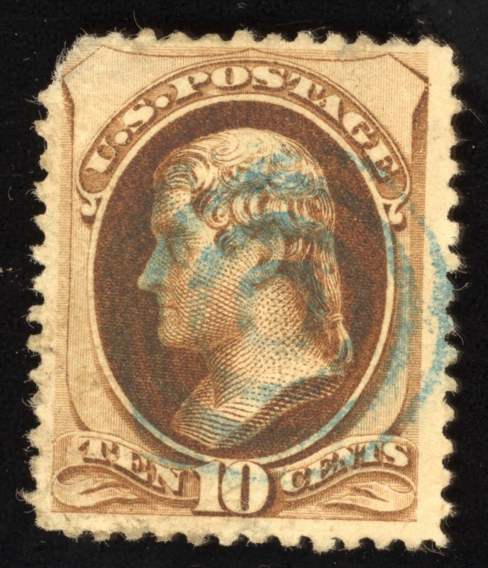 US Scott 187 Used 10c brown Thomas Jefferson, w/o Secret Mark Lot T933 bhmstamps