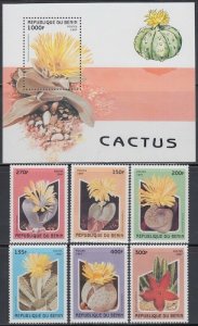 BENIN Sc# 1001-7 CPL MNH SET of 6 DIFF + ONE SOUVENIR SHEET DIFFERENT CACTI