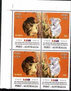 PERU 2013, AUSTRALIA DIPLOMATIC REL FAUNA KOALA BLx4 YV 1996-7 MNH