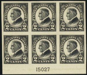 611, Mint XF NH 2¢ Plate Block of Six - Stuart Katz