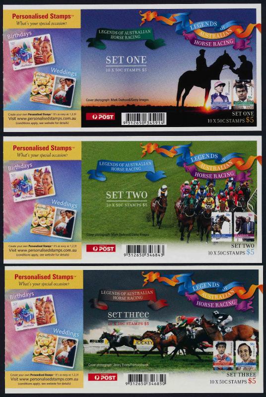 Australia 2608a,10a,12a Booklets Barcode 3 MNH Horse Racing Personalities