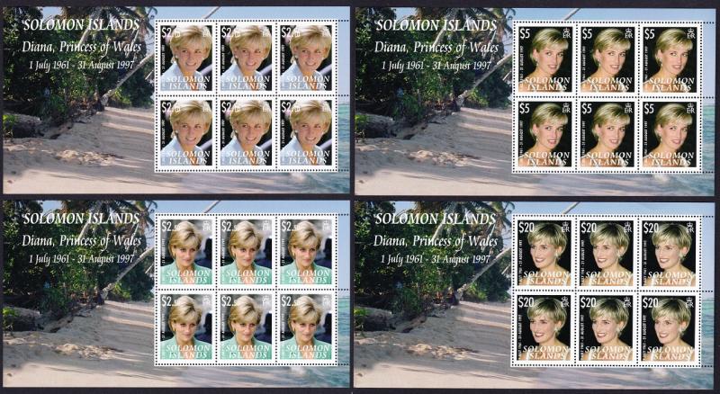 Solomon Is. Diana Princess of Wales 4 Sheetlets SG#1228/31 CV?50+