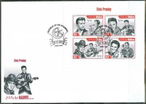 MALDIVES  2013  ELVIS PRESLEY SHEET OF F0UR FIRST DAY COVER