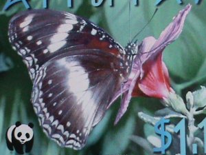 AITUTAKI STAMP-2002- WWF SERIES-LOVELY BLUE MOON BUTTERFLY STAMP MNH SHEET VF