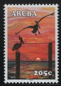 Aruba 2005 MNH Sc 267 205c Pelicans, wharf pilings Sunsets
