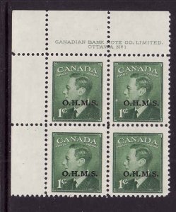 Canada id#3950a - Sc#o12-plate block#1-UL-1c green KGVI OHMS-NH-1950-