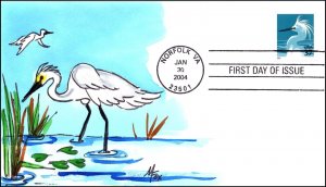 Scott 3830 37 Cents Snowy Egret Melissa Fox Hand Painted FDC 3 Of 7