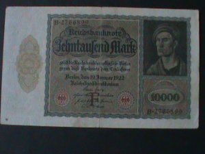 GERMANY-1922- IMPERIAL BANK NOTE-10000 MARKS- LT-CIRCULATED-VF-101 YEARS OLD