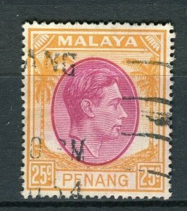 MALAYA; PENANG 1940s early GVI issue fine used Shade of 25c. value