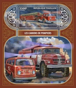 Togo - 2017 Fire Engines on Stamps - Stamp Souvenir Sheet - TG17404b