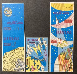 Dubai 1964 #Mi 161-3 Imperforate, Space Research, MNH.