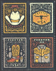 SC#5615-18 (55¢) Western Wear Block of Four (2021) SA