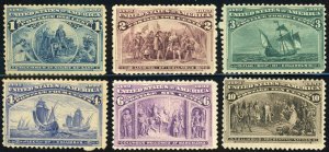 USA #230-233 #235 #237 Colombian Exposition Stamps Postage Collection Mint LH