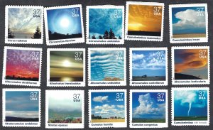 United States #3878a-o 37¢ Cloudscapes (2004). Fifteen singles. MNH