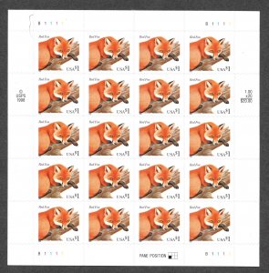 3036 MNH $1 Red Fox, Full Sheet,  Free Insured Shipping,