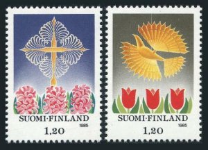 Finland 730-731, MNH. Mi 979-980. Christmas 1985. Bird, tulips, hyacinths,Cross.