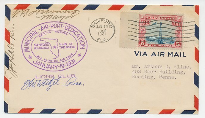 Cover / Postmark USA 1931 Lions Club - Municipal Air Port Dedication