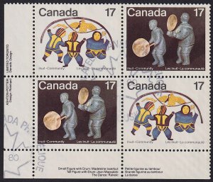 Canada - 1979 - Scott #838a - used plate block - Inuit Shelter & Community