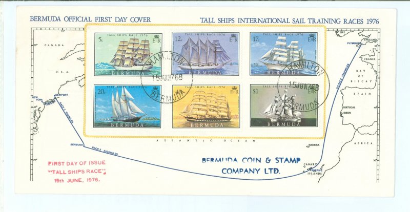 Bermuda 337-342 1976 International Tall Ship Races (set of six) on an addressed, cacheted FDC