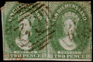 Tasmania Scott 12b Pair (1857) Used F-VF, CV $135.00 M