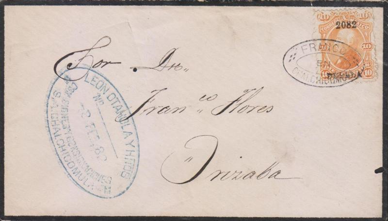 G)1882 MEXICO, MORTUARY COVER, FRANCO EN CHALCHICOMULA, \LEO