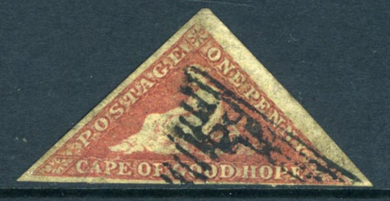 CAPE OF GOOD HOPE-1855-63 1d Deep Rose Red 3 margin example Sg 5b GOOD USED  