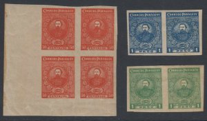 PARAGUAY 1925-26 Sc 257-259 FULL SET IMPERF BLOCK OF FOUR & PAIRS HINGED MINT 