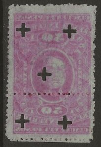 Mexico Revenue 1891-92 Renta Interior Arista 50P Carmine Fine Used CV 100.00