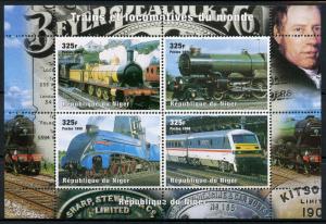 Niger Rail Stamps 1998 MH Trains & Locomotives of World Steam Engines 4v M/S