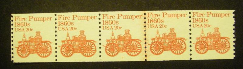 Scott 1908, 20c Fire Pumper, PNC5 #7, KEY STRIP, MNH