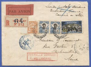 INDO CHINA France 1929 Reg. Airmail First Flight cover, SAIGON to Seine, France