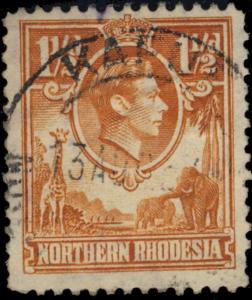 NORTHERN RHODESIA - 194? - SG30 CANCELLED KAFUE DOUBLE CIRCLE DATE STAMP 