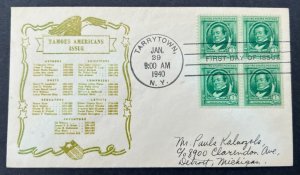 WASHINGTON IRVING #859 JAN 29 1940 TARRYTOWN NY FIRST DAY COVER BX3-1