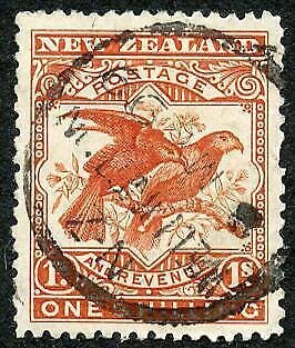 New Zealand SG257 1/- Vermilion Fine used Cat 32 pounds 