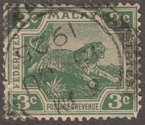 Malaya Stamp, Scott#54, used, hinged,  tiger, green, #M-54