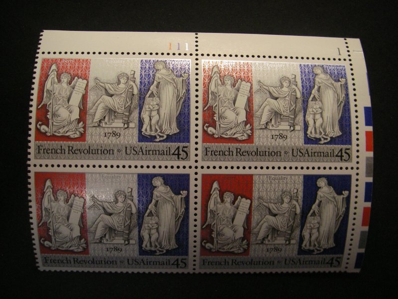 Scott C120, 45c French Revolution, PB4 #111 1 UR, MNH Airmail Beauty