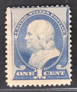 US Stamp#212 1c Ultramarine Franklin  MINT Hinged OG SCV $ $90.00 