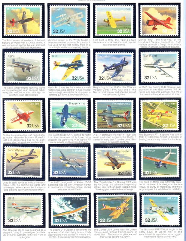 US Sc 3142a-t 1997 Classic American Aircraft stamp set singles mint NH