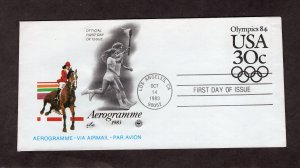 UC57 Olympics, aerogramme, FDC ArtCraft/PCS