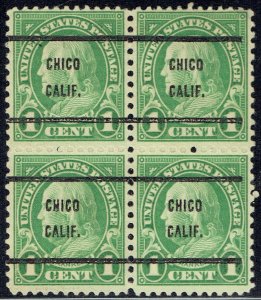 1926 1c Franklin with precancel from CHICO CA (632-61) Block of 4. NICE