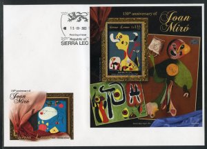 SIERRA LEONE 2023 130th ANNIVERSARY OF JOAN MIRO PAINTINGS S/SHT FIRST DAY COVER