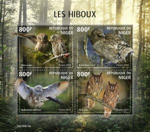 Niger 2019 MNH Birds on Stamps Owls Eurasian Scops Owl Fish Owl 4v M/S