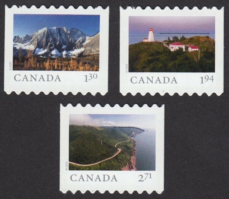 DIE CUT = FAR and WIDE = set of 3 BK stamps Lighthouse, Kootenay MNH Canada 2020